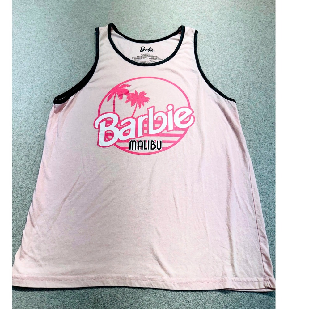 Barbie Graphic Tank Top Womens Small Pink Malibu Beach Summer‎ Nostalgic Girly